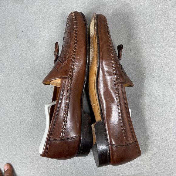 Nordstrom Mens Leather Loafers Brown Woven Size 10M Tassel Driving Shoes Italy main image 6